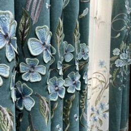 Rideau En Chenille Sur Mesure Avec Broderie Florale Moderne