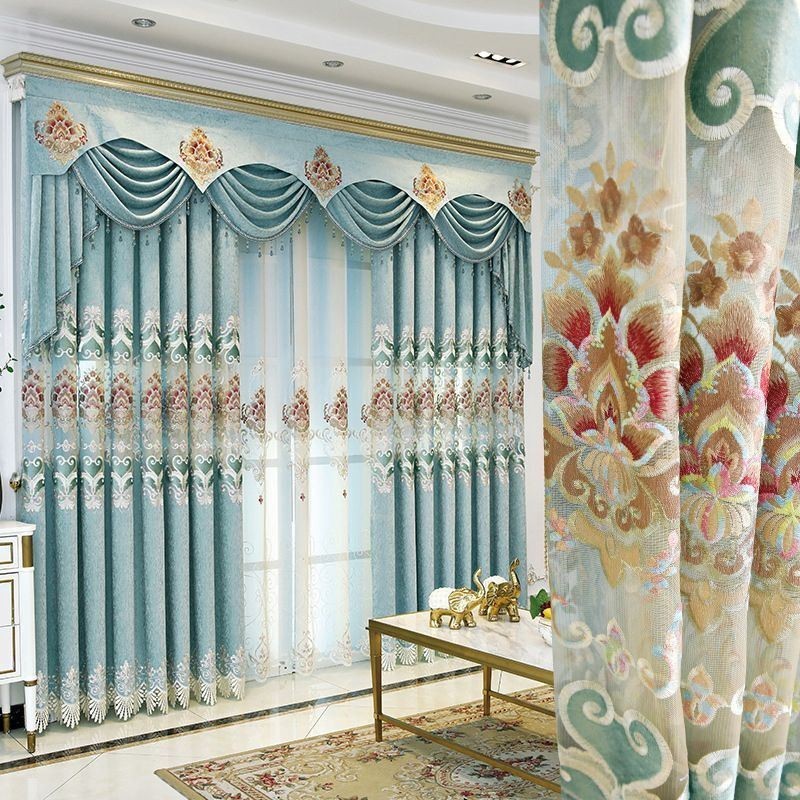 Rideau En Chenille Sur Mesure, Style Européen, Broderie Florale, Décoration De Fenêtre