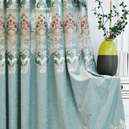 Rideau En Chenille Sur Mesure, Style Européen, Broderie Florale, Décoration De Fenêtre