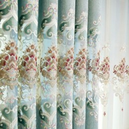 Rideau En Chenille Sur Mesure, Style Européen, Broderie Florale, Décoration De Fenêtre