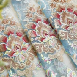 Rideau En Chenille Sur Mesure, Style Européen, Broderie Florale, Décoration De Fenêtre