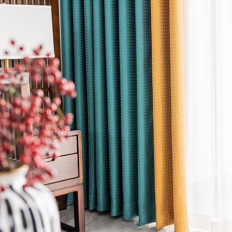 Rideau Jacquard Pied-De-Poule Occultant Sur Mesure Pour Salon Et Chambre À Coucher