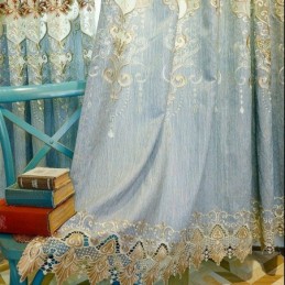 Rideau En Chenille Sur Mesure, Style Européen, Broderie Florale, Décoration De Fenêtre