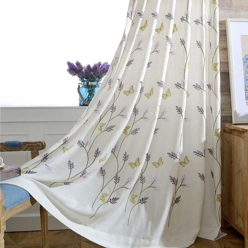 Rideaux Semi-Occultants Blancs Nordiques, Motif Papillon Et Fleurs, Sur Mesure, Pour Salon
