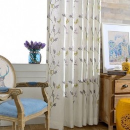 Rideaux Semi-Occultants Blancs Nordiques, Motif Papillon Et Fleurs, Sur Mesure, Pour Salon