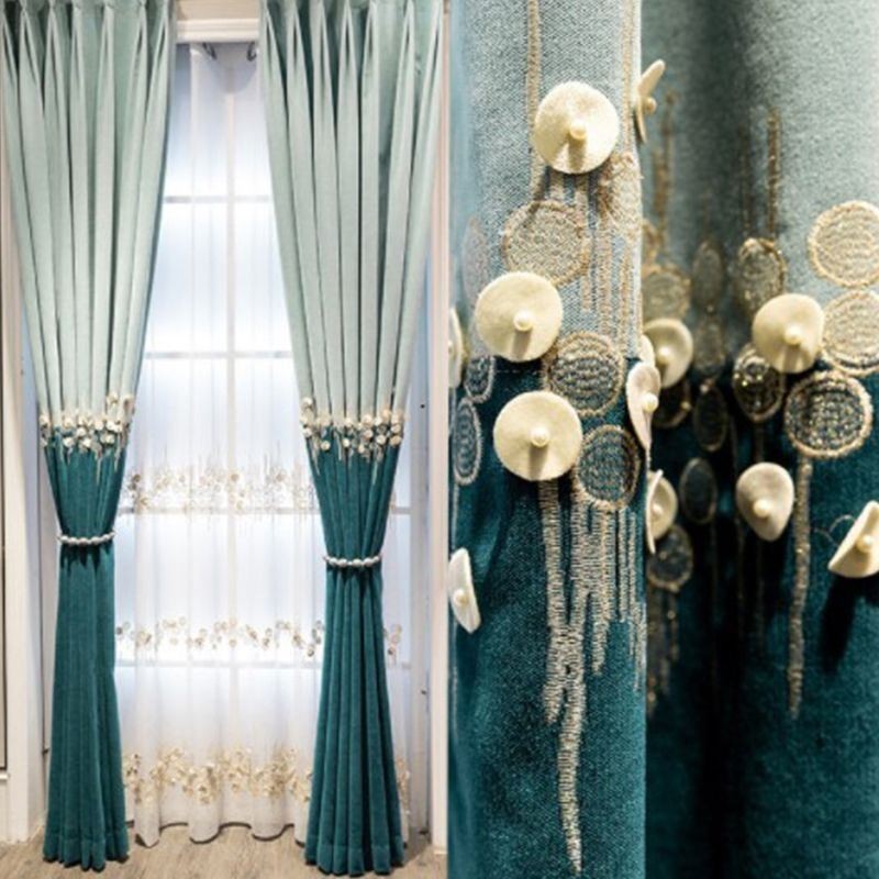Rideau Occultant Sur Mesure Avec Broderie De Fleurs Nordiques Décoratives
