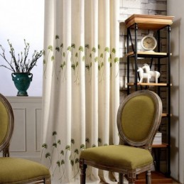 Rideau Moderne Sur Mesure En Coton Et Lin Avec Broderie De Feuilles Fraîches