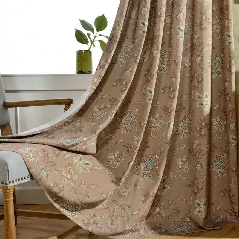 Rideau En Voile Transparent De Style Américain, Fabriqué Sur Mesure, Imprimé Floral Marron