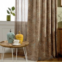 Rideau En Voile Transparent De Style Américain, Fabriqué Sur Mesure, Imprimé Floral Marron