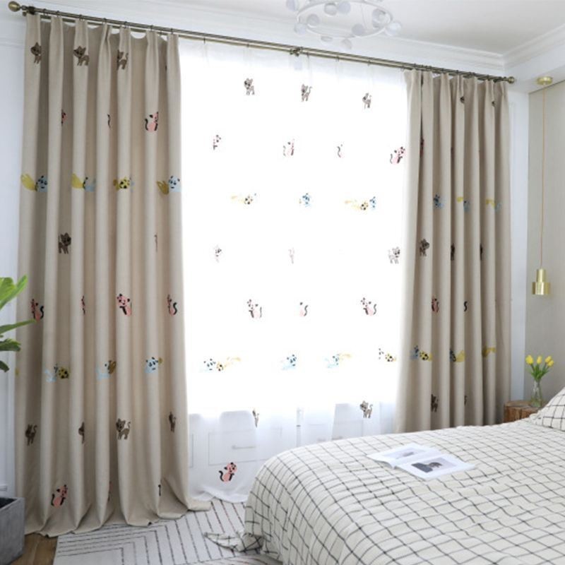 Rideau Occultant Sur Mesure, Broderie Chaton, Pour Chambre À Coucher