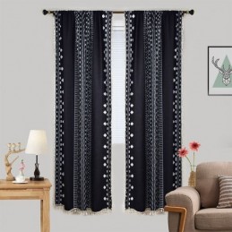 Rideaux À Imprimé Géométrique Semi-Occultants En Coton Et Lin À Pompons Pour Salon