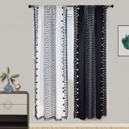 Rideaux À Imprimé Géométrique Semi-Occultants En Coton Et Lin À Pompons Pour Salon