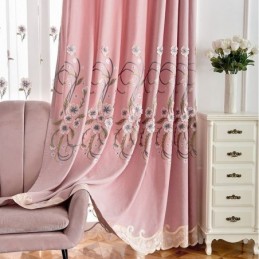 Rideau En Chenille Sur Mesure Avec Broderie Florale Moderne