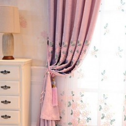 Rideau En Chenille Sur Mesure Avec Broderie Florale Moderne