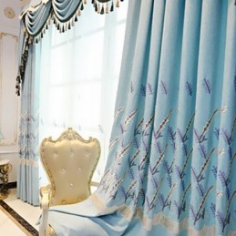 Rideau De Style Européen Sur Mesure En Coton Et Lin Avec Broderies Végétales