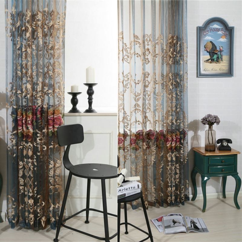 Rideau Transparent De Luxe Sur Mesure, Broderie De Couleur Dégradée Américaine, Traitement De Fenêtre De Chambre À Coucher