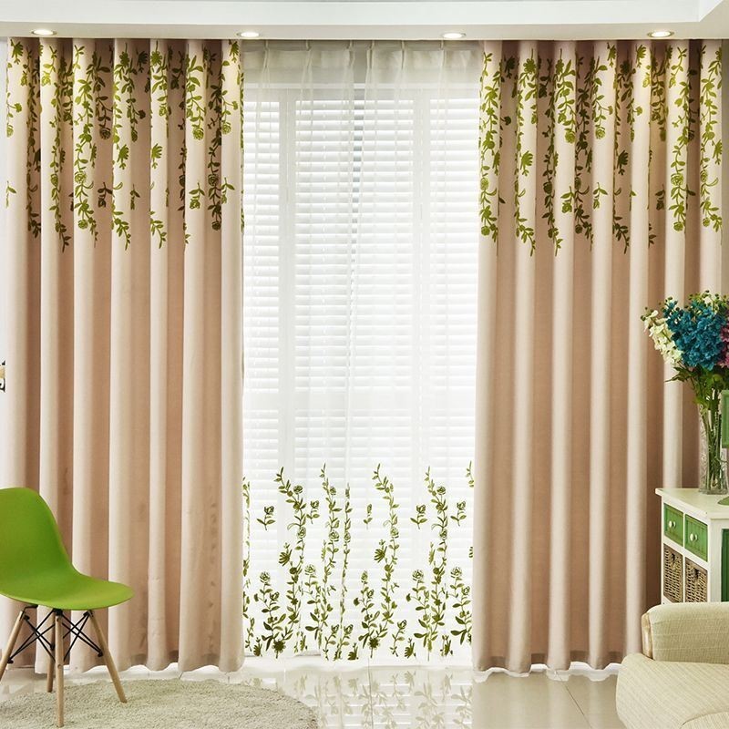 Rideau Moderne Sur Mesure En Velours Et Chanvre À Motif Végétal Frais