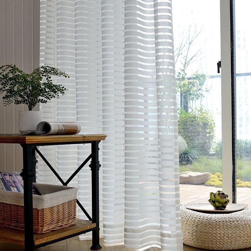 Rideau Transparent Simple Et Moderne Sur Mesure, À Rayures, En Jacquard, Pour Salon, Bureau, Tissu Polyvalent