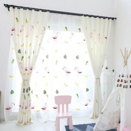Rideau Flamant Rose Brodé, Rideau Sur Mesure, Semi-Transparent, Pour Salon Et Chambre À Coucher