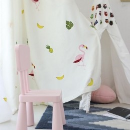 Rideau Flamant Rose Brodé, Rideau Sur Mesure, Semi-Transparent, Pour Salon Et Chambre À Coucher