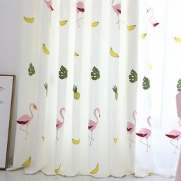 Rideau Flamant Rose Brodé, Rideau Sur Mesure, Semi-Transparent, Pour Salon Et Chambre À Coucher