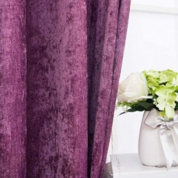 Rideau De Style Américain Antique Sur Mesure En Chenille Violet Uni, Tissu Occultant Pour Chambre À Coucher