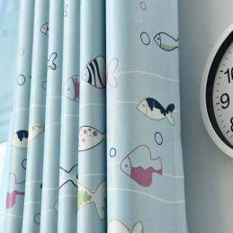 Rideaux Occultants Bleus À Motifs De Poissons De Dessin Animé, Rideau Imprimé Sur Mesure Pour Chambre D'Enfant