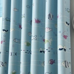 Rideaux Occultants Bleus À Motifs De Poissons De Dessin Animé, Rideau Imprimé Sur Mesure Pour Chambre D'Enfant