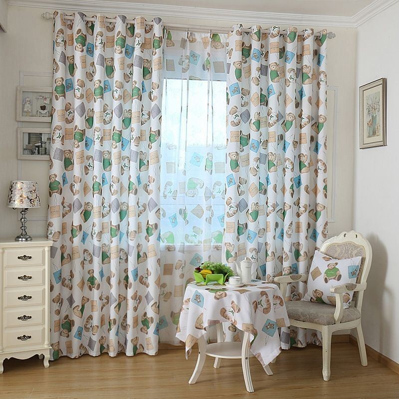 Rideau Sur Mesure Motif Ours De Dessin Animé, Joli Rideau Pour Chambre De Garçon Et De Fille