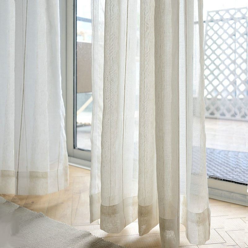 Rideau Transparent Japonais Simple Sur Mesure, Rideau À Grandes Rayures, Tissu Jacquard En Lin Blanc