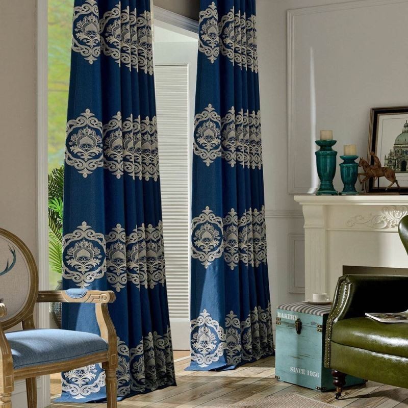 Rideau Nordique Simple Sur Mesure, Broderie Bleue, Tissu Pour Salon Et Bureau