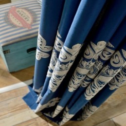 Rideau Nordique Simple Sur Mesure, Broderie Bleue, Tissu Pour Salon Et Bureau