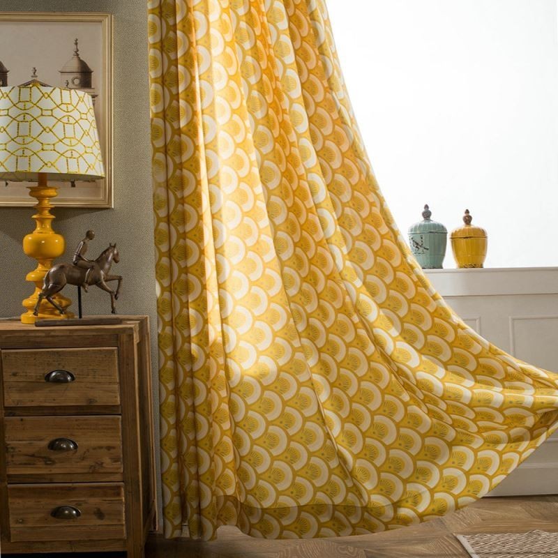 Rideau En Coton Jaune Sur Mesure, Imprimé Unique, Pour Chambre À Coucher, Salon