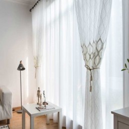 Rideau Transparent Simple Et Moderne Sur Mesure, Motif Géométrique En Jacquard, Pour Salon, Bureau