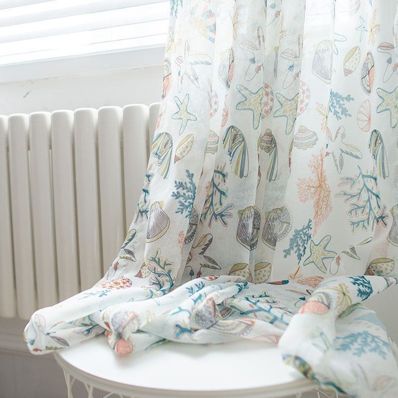 Rideau Transparent De Dessin Animé Américain Sur Mesure, Tissu Imprimé Étoiles De Mer Et Coquillages Pour Chambre D'Enfant