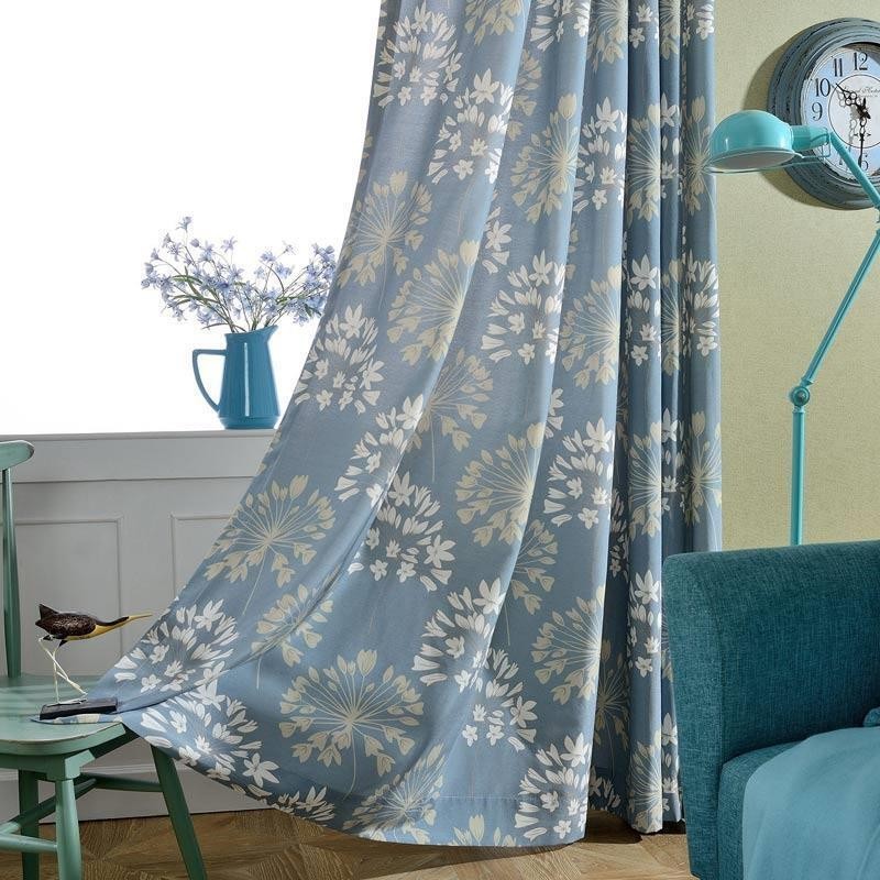Rideau Japonais Simple Sur Mesure, Imprimé Fleurs Bleues