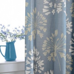 Rideau Japonais Simple Sur Mesure, Imprimé Fleurs Bleues