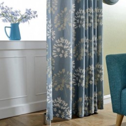Rideau Japonais Simple Sur Mesure, Imprimé Fleurs Bleues