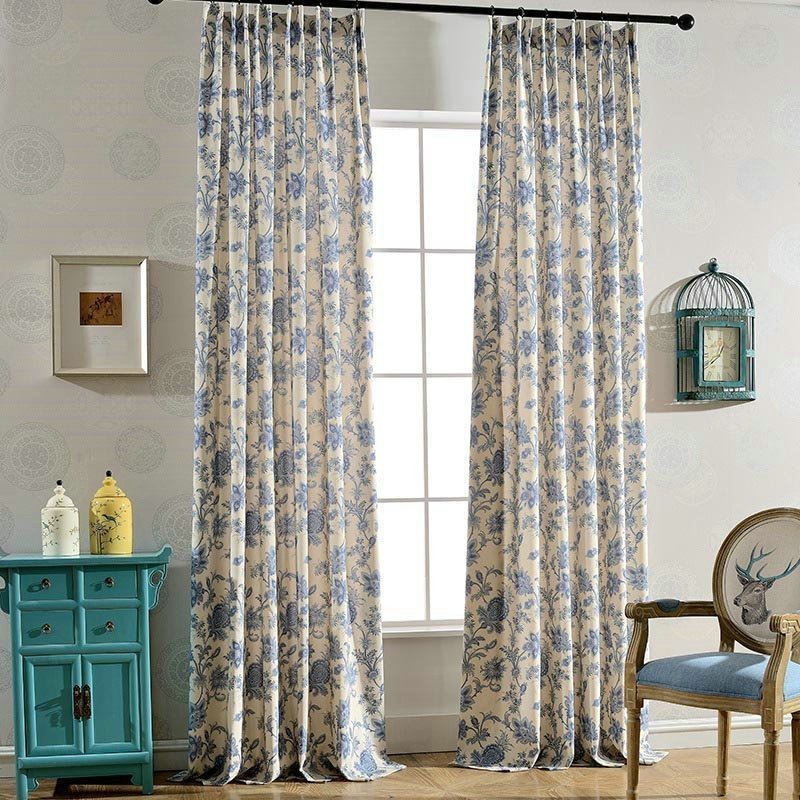 Rideau Japonais Simple Sur Mesure, Tissu Imprimé Bleu Pour Chambre D'Étude