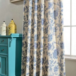 Rideau Japonais Simple Sur Mesure, Tissu Imprimé Bleu Pour Chambre D'Étude