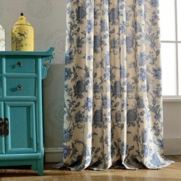 Rideau Japonais Simple Sur Mesure, Tissu Imprimé Bleu Pour Chambre D'Étude