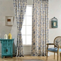 Rideau Japonais Simple Sur Mesure, Tissu Imprimé Bleu Pour Chambre D'Étude