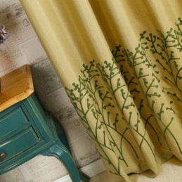 Rideau Américain Antique Sur Mesure, Broderie Jaune, Tissu En Coton Et Lin Protecteur Pour L'Environnement