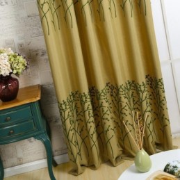 Rideau Américain Antique Sur Mesure, Broderie Jaune, Tissu En Coton Et Lin Protecteur Pour L'Environnement