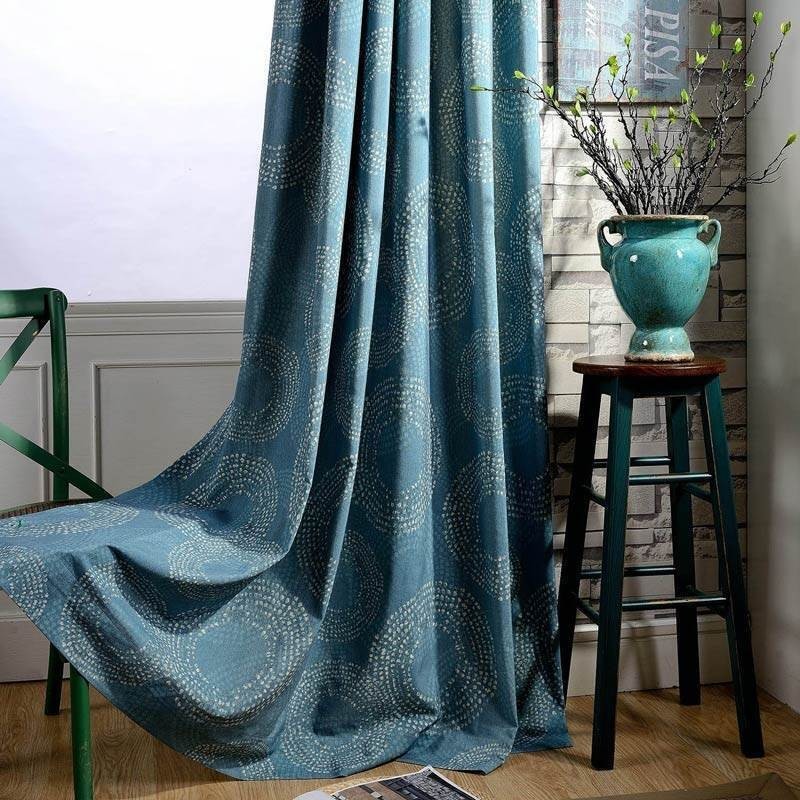Rideau Américain Antique Sur Mesure, Imprimé Cercle Bleu