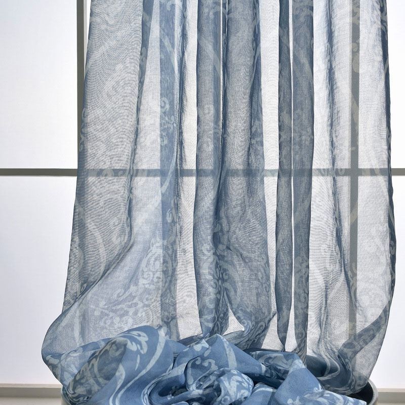 Rideau Transparent Japonais Simple Sur Mesure, Tissu Imprimé Bleu Pour Salon D'Étude