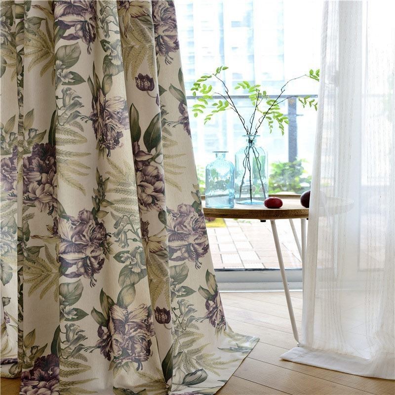 Rideau Rural Américain Sur Mesure, Tissu De Chambre À Coucher Imprimé De Fleurs Violettes