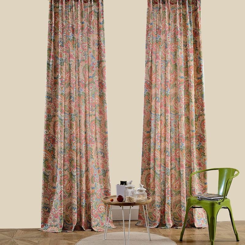 Rideau Américain Antique Sur Mesure, Tissu De Chambre À Coucher Imprimé Floral Contrasté
