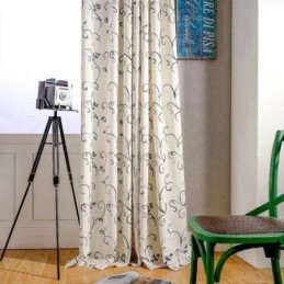 Rideau Simple Américain Sur Mesure, Tissu En Coton Et Lin Brodé À L'Encre Avec Feuilles Roulées