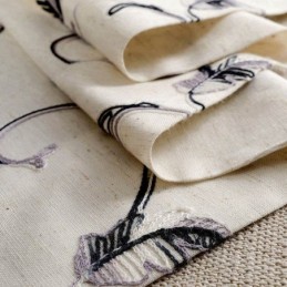 Rideau Simple Américain Sur Mesure, Tissu En Coton Et Lin Brodé À L'Encre Avec Feuilles Roulées